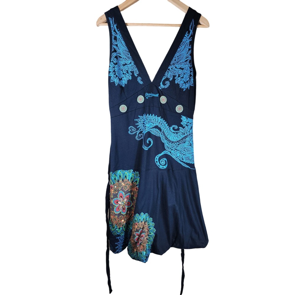 Desigual Navy and Turquoise Mini Dress